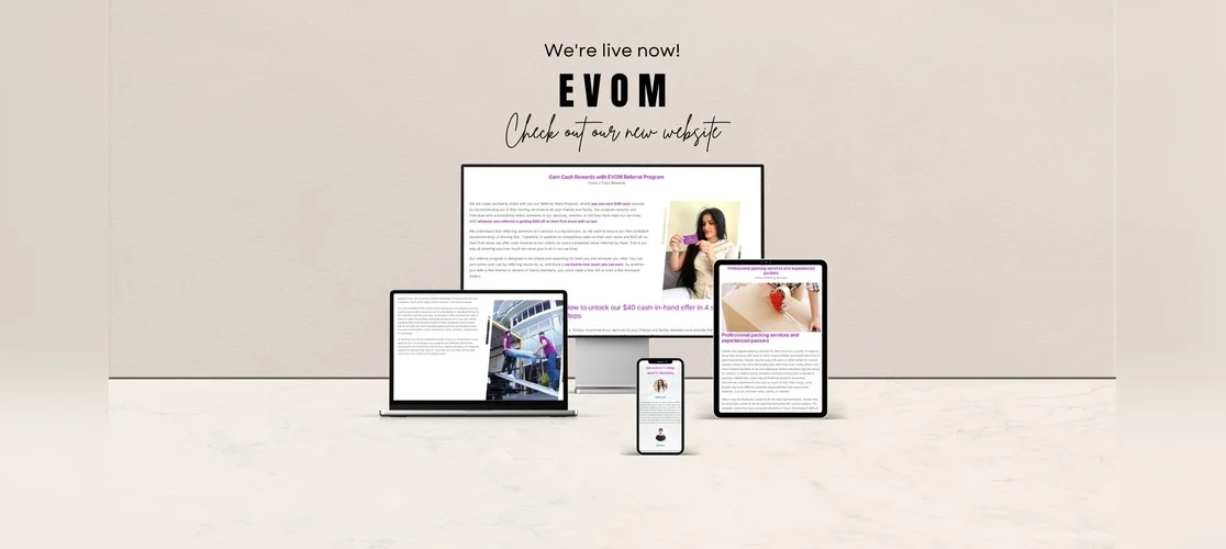 EVOM Moving website shown across desktop, laptop, tablet and phone