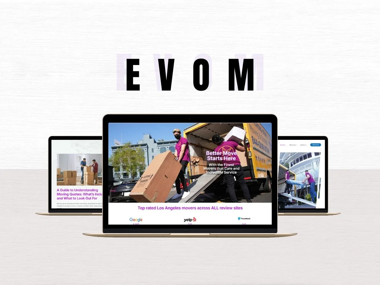 EVOM Moving — homepage on desktop