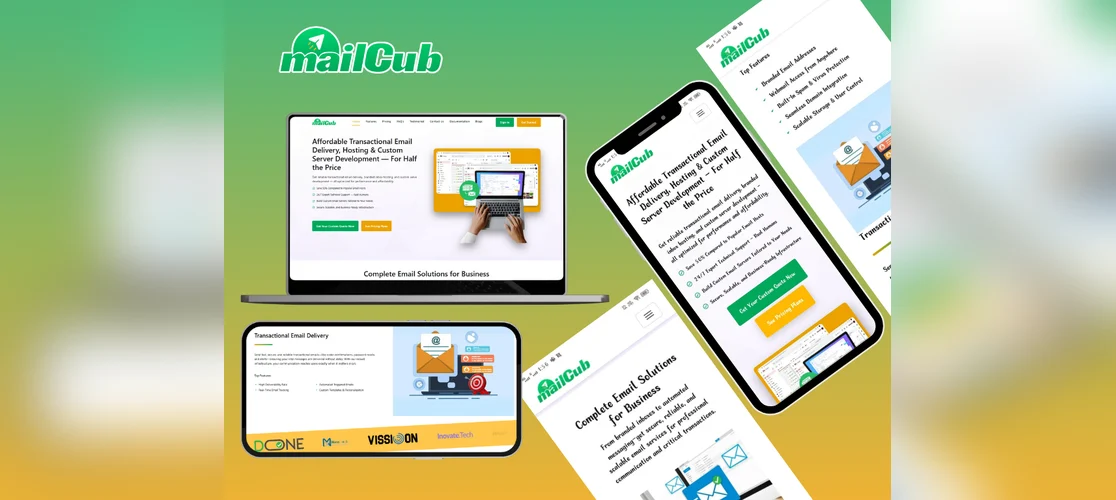 MailCub website on laptop, tablet and phone