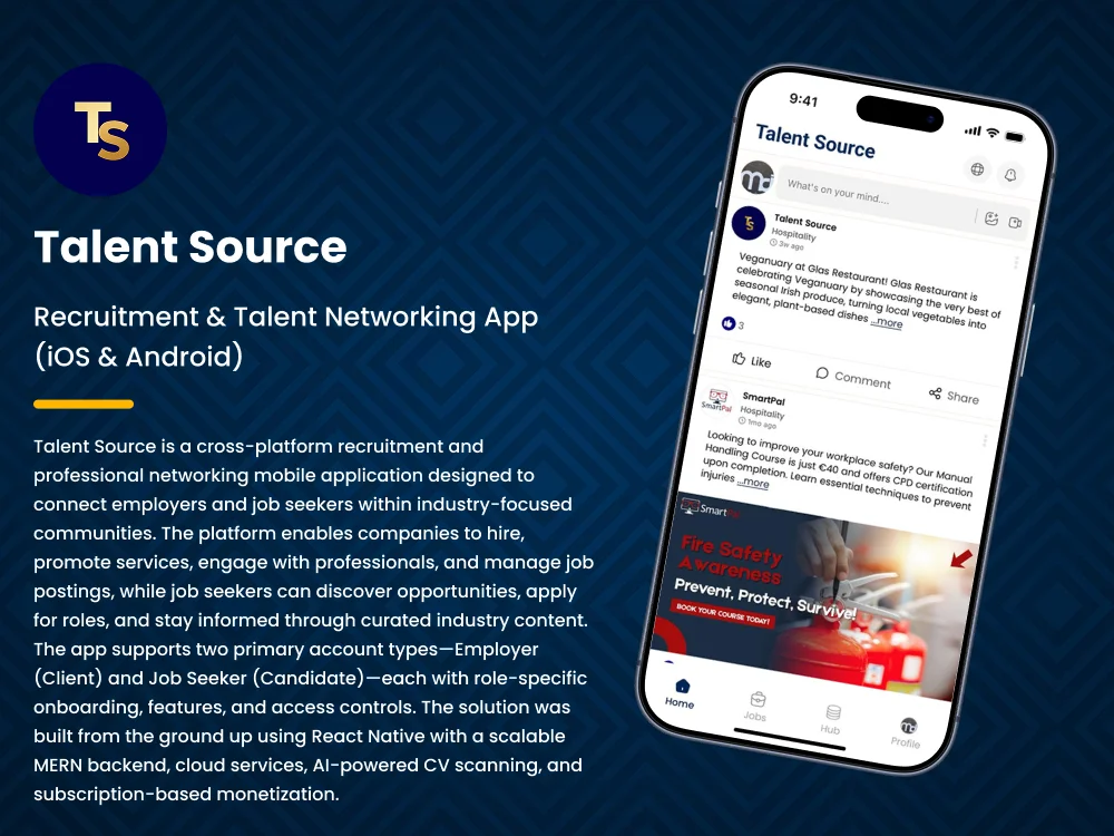 Talent Source app overview with the home feed on a phone