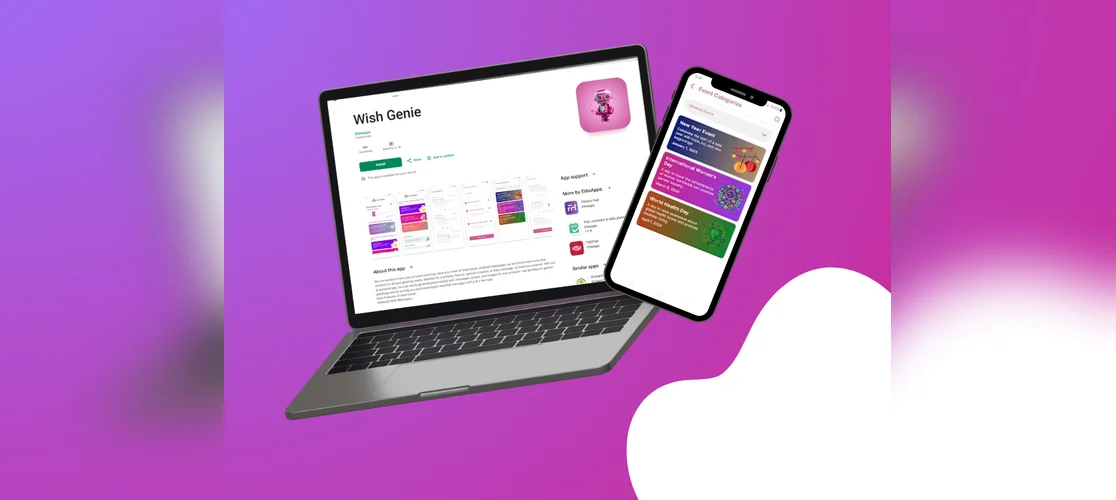 Wish Genie Google Play listing and event categories screen
