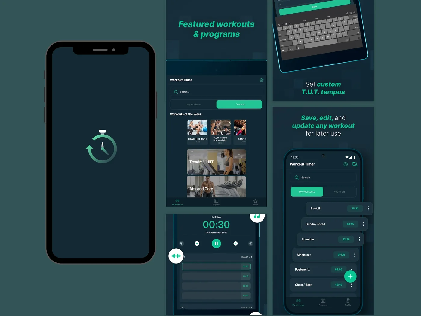 Workout Timer — programs and timer screens
